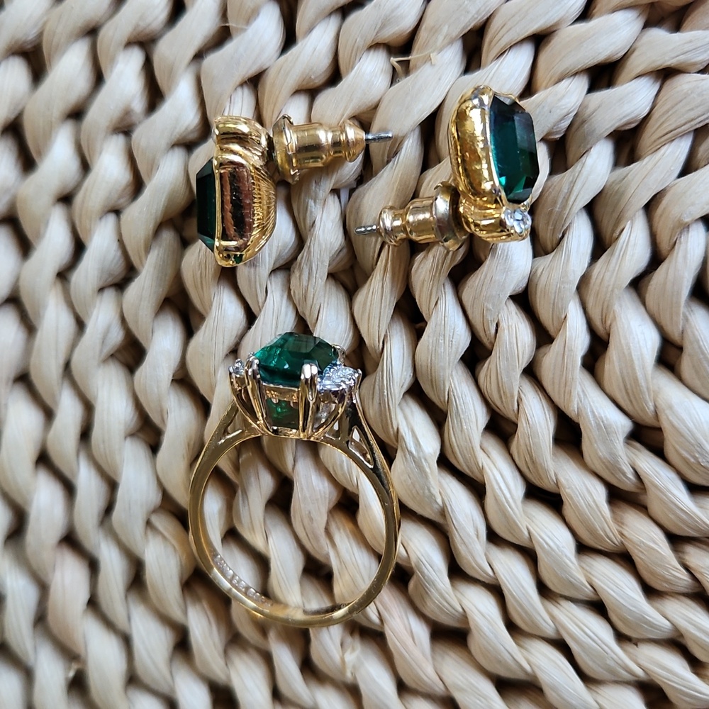 💚HP💚Joseph Esposito Signed CZ 14K Electroplate Matching Ring & Earrings - Picture 4 of 7